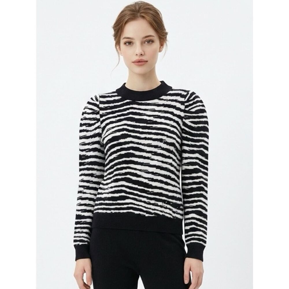 ON TWELFTH | NEW Animal Print Mock Neck Black/White Sweater Women’s Size Small